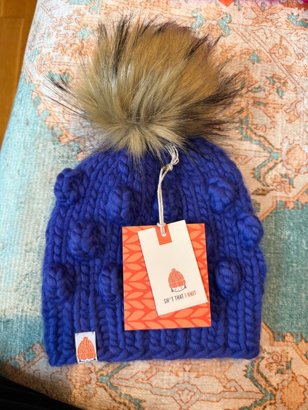 Royal Blue Chunky Knit Pom Beanie